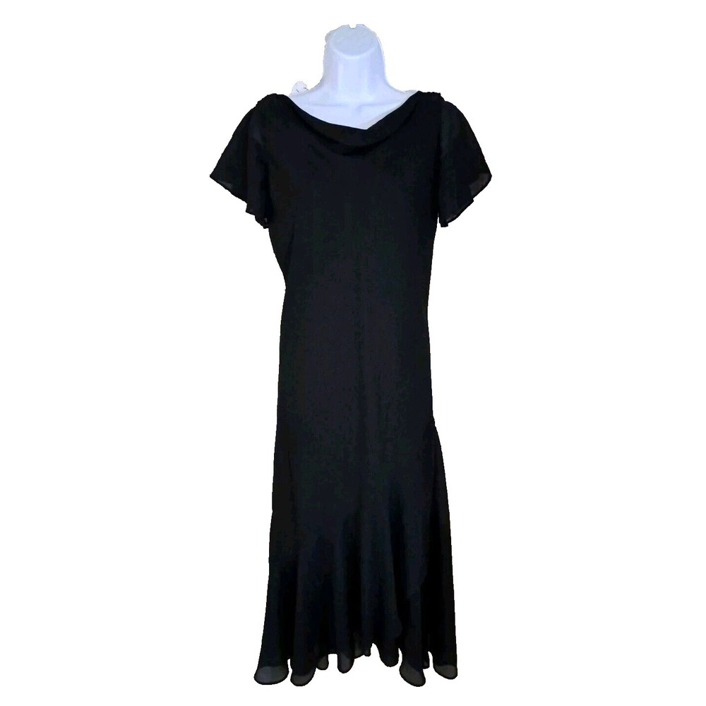 Liz Baker Maxi Dress Size 6P Black Sheer Flutter Sleeve Drape‎ Back Fairy Witchy